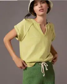 Scott Csoke x Anthropologie V-Neck Short Sleeve Sweatshirt in Chartreuse XL