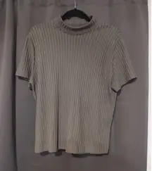 Joanna Olive green Mock Neck Knit Top, Women's XL Blouse, Short Sleeve Casual