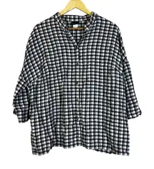20 SOUTH Black White Gingham Check Linen Button Up Shirt Top Plus Size 1X