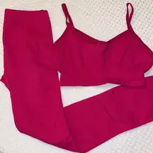 NEW Set!  Crop Tank Top Sports Bra & Legging Hot Barbie Pink Size M/L