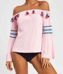 PITUSA Pink Off-Shoulder Top with Pom Pom Details