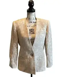 Jos. A. Bank Women Suit Jacket Blazer Beige Floral Tapestry Size 6 Cotton Linen