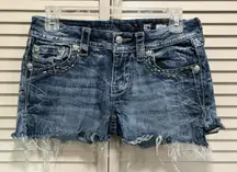 Miss Me‎ Cut Off Denim Jean Short Size 28 Embroidered/Gems Low Rise Boho Western