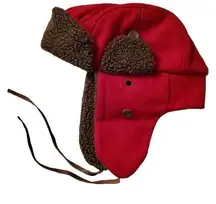 Gap  Red Plaid Trapper Hat S/M UNISEX Men Women Leather Tie VTG 2007 Y2K 2K EUC