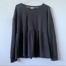 Knox Rose Waffle Knit Boho Peplum Long Sleeve Top Shirt size M