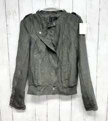 Mine Jacket Women Size Small Olive Green Full Zip Button Collar Long Sleeve Moto