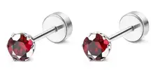 4mm Red CZ Stainless Steel Stud Earrings with Flat Screw-On Backs