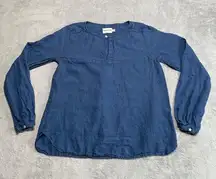 Guideboat Co Shirt Womens Small Blue Linen Coastal Grandma Made in USA Classic