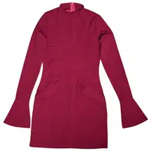NEW Bodycon Burgundy Long Sleeve Dress With Bell Sleeves Size XS