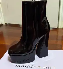 Madden Girl Glossy Black Heeled Boots