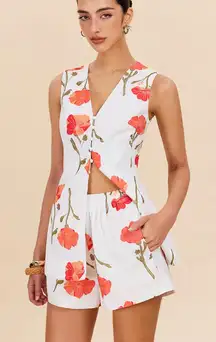 Commense Floral Button-Front Shorts Set size small