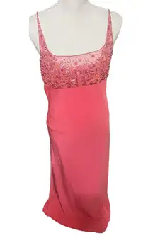 Gilar Evening Gown Maxi Beaded Dress Coral Pink sz 8 Glam Prom Fairy Formal