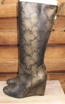 NWB  Snake Print Leather wedge Boots