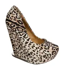 L.A.M.B. Women's Size 7 M Leopard Print Calf Hair Leather 'Dorothee' Wedge