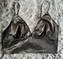 miss selfridge crop‎ top womens 2 small black metallic satin bralette festival