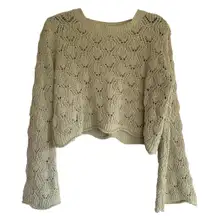 Miami Francesca’s Ellen Pointelle Scalloped Sweater Women’s Size Medium Gray