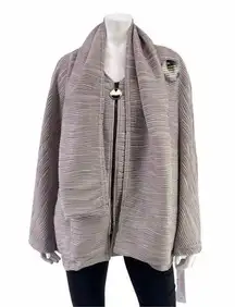 IC Connie Textured Metallic Lagenlook Zip Front Jacket Scarf Set Womens Medium