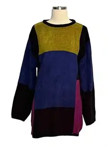 ERIKA VINTAGE COLORBLOCK‎ LONG SLEEVE KNIT SWEATER BRIGHT COLORS SIZE MEDIUM