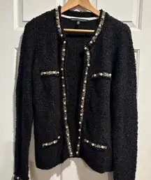 White House Black Market open sweeter cardigan pearls shimmery black M