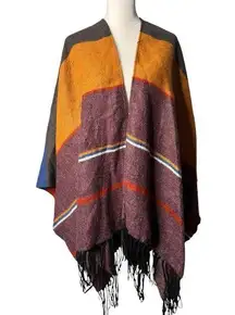 Pumpkin spice Woven Heart fringed poncho