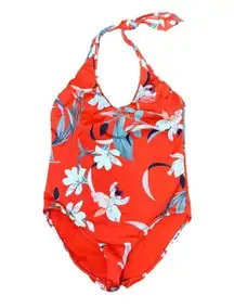 Athleta Waimea Plunge Once Piece Swimsuit Womens Small Red Floral Print Halter
