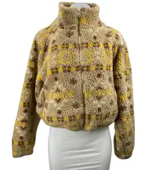 Love Tree Women Beige Full Zip Long Sleeve Faux Sherpa Teddy Sweater Top Size M