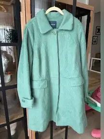 Modcloth coat jacket plus size lapel textured mint sage buttons midi curve pea