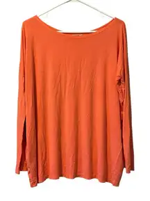 Piko Women Orange Long‎ Sleeve Boat Neck Oversized Stretch Shirt M Bamboo