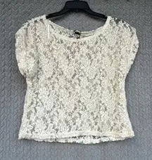Poof lace flower short sleeve shirt with black zipper size Small