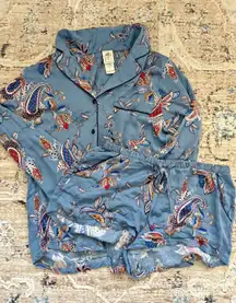In Bloom by Jonquil Pajama Set Womens Small Blue Paisley Soft‎ Knit Cozy Luxury
