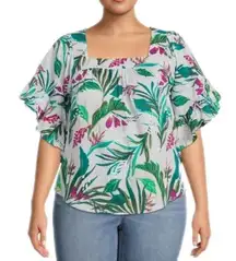 Terra & Sky lavender Floral Square Neckline Peasant Top 3X