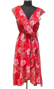 Papermoon Red floral faux wrap Hi-low dress size M