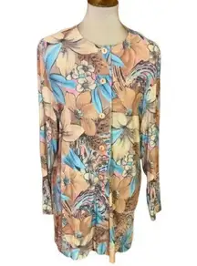 Vtg 80s bright floral button down coverup