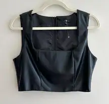 7 For All Mankind Black Faux Leather Corset Crop Top, Size Medium