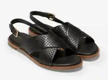 Fernanda Grand Designer Leather Sandals Cross Strap Open Toe Black 5B