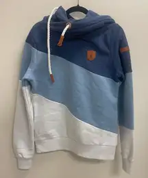 Wanakome Selene Hoodie Blue and White Color Block Sweatshirt Size Medium