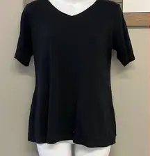 Isaac Mizrahi LIVE Black Pima Cotton Short Sleeve Fit and Flare T- Shirt- XS