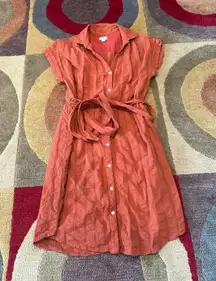 J. Crew Burnt Orange Short Sleeve Collar Button Down Tie Waist Dress Size Small