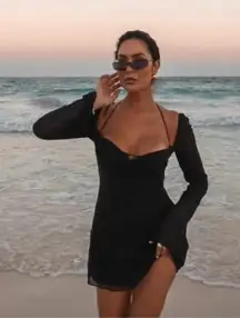 House of CB Babydoll Chiffon Halter Mini Dress‎ NWOT L  A-C Black