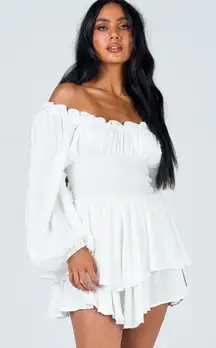 Princess Polly The Love Galore Long Sleeve Off Shoulder Romper White - 12