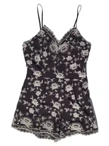 Altard State Floral Print Black Lace Trim Cami Romper Women's‎ Size L