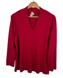 Chicos Red Pima Cotton Top Size 2P (LP) Stretch Long Sleeve Holiday‎ Christmas