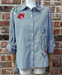 Kontrol vintage ‘00s pinstriped, embroidered long sleeve top / S / EUC