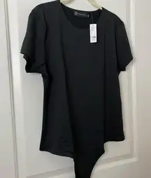 NEW YORK & COMPANY 2X O'Neck Black Bodysuit Tummy Control Thong With Snap Bottom