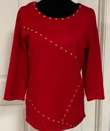 Red oversized sweater with gold stones design. M
