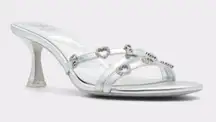 NEW  X Barbie Mattel Rhinestone Heart Mule Sandal Heels Silver Y2K Retro 8