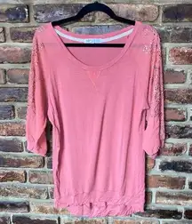 Jolt Coral Embellished Sheer 3/4 Sleeve Studded Blouse Women's Size Medium