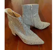 Betsey Johnson Silver Rhinestone Ankle Boots Sparkle Booties Women’s 7.5M