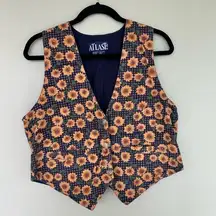 At Last & Co Vtg Vest Womens All Over Print Floral Boho Y2K Retro Sz L Hippie‌