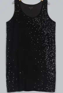 Eileen Fisher XL Silk Georgette Crepe‎ Sequined Knee Length Dress Black Formal